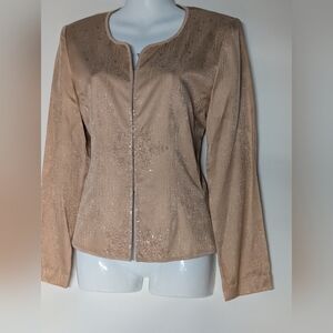 100% Silk Women’s Dusty Pink Embroidered Jacket Blazer Top Old Money Classic